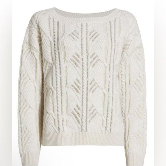 Ramy Brook Ivory Sweater with Silver Accents - Picture 1 of 7